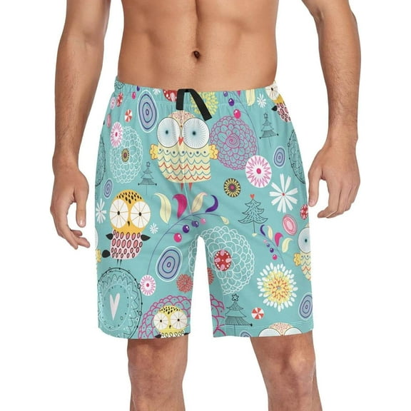 GZHJMY Owl Pajama Pants Short for Men, Lounge Pants Lightweight Men Pajama Bottoms with Drawstring Pockets, Christmas New Year Birthday Gifts, Large