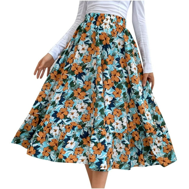 Falda acampanada delgada con estampado de costuras de longitud media a la moda informal para mujer Wmkox8yi FGJ1016