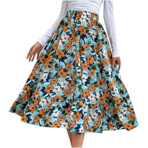 Falda acampanada delgada con estampado de costuras de longitud media a la moda informal para mujer Wmkox8yi FGJ1018