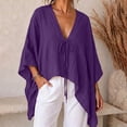 thumbnail image 2 of Babysbule Women V Neck Tie Front Batwing 3/4 Sleeve Oversized Loose Casual Top for Summer Vacation Daily Outfits, 2 of 9