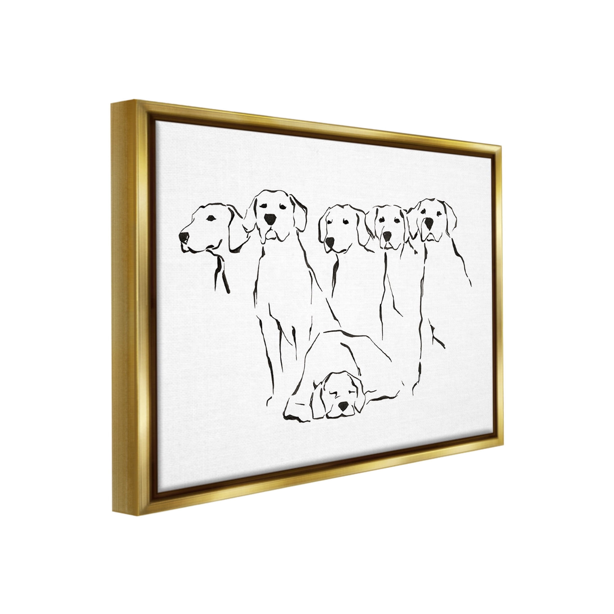 Stupell Industries Minimal Dogs Doodle Animals & Insects Painting Gold Floater Framed Canvas Art Print Wall Art, 31 x 25