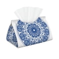 thumbnail image 2 of Lsque Blue Watercolor Printed Long Tissue Box Cover Holder, Facial Paper Organizer Dispenser,Triangle with Bottom Belt, PVC Leather Decorative Organizer, 2 of 9