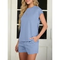 thumbnail image 5 of JWD Outfit Sets for Women 2 Piece Sets Casual Short Sleeve Pullover Tops and Elastic Waist Knitted Shorts Blue M, 5 of 9