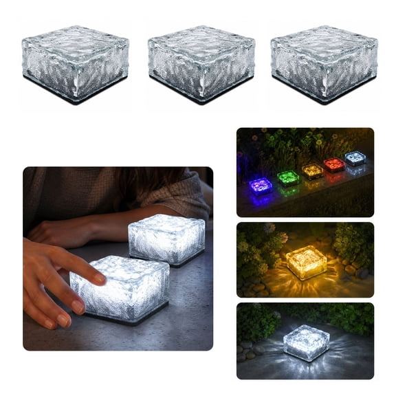 Outdoor Ice Brick Light for Garden Patio Walkway Decor, Waterproof Square LED Ground Light with Frosted Crystal Effect, Modern Landscape Lighting for Pathway, Driveway, Lawn & Yard