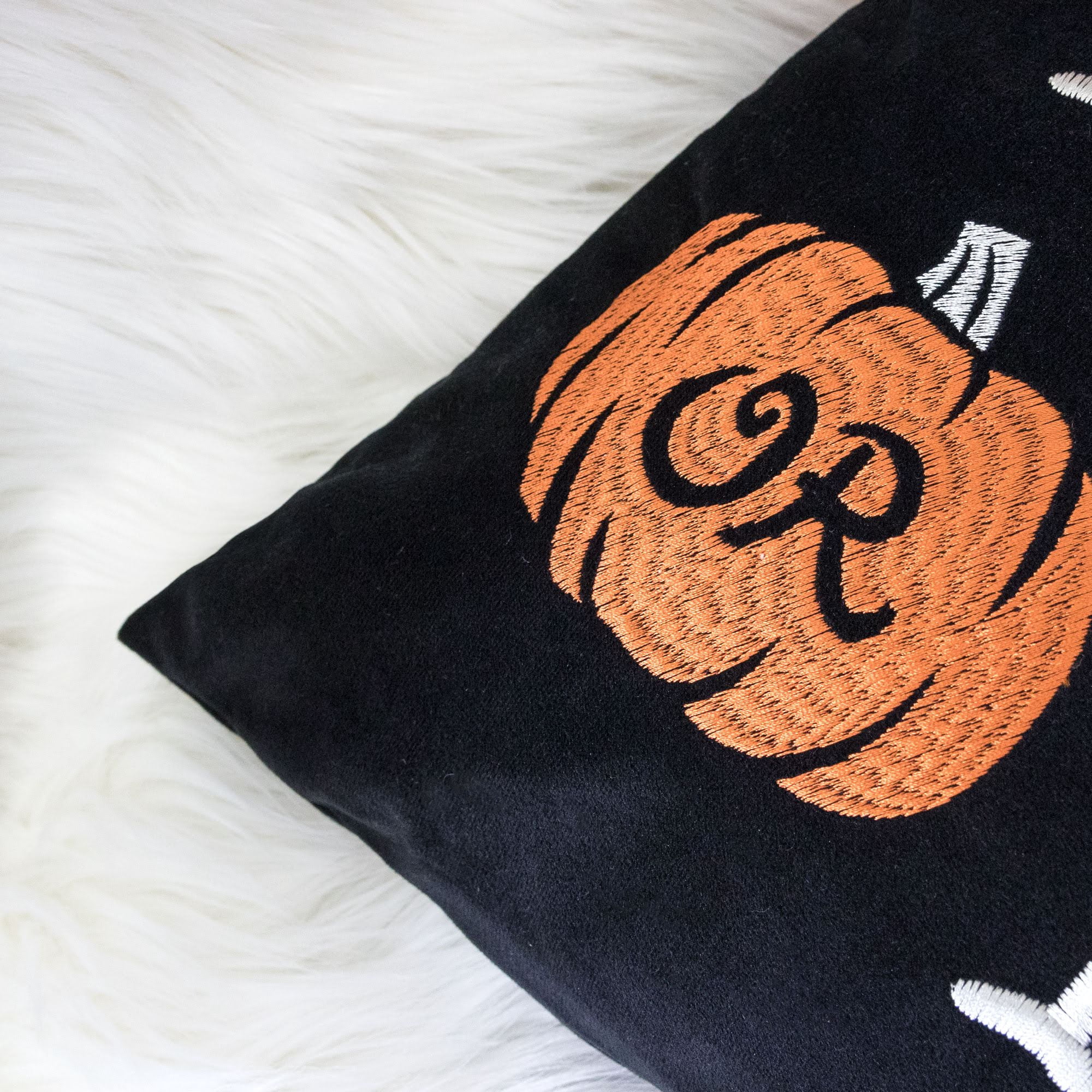 Trick or Treat Embroidered Lumbar Throw Pillow 14x20 Inch Black Velvet for Sofa Bed Halloween Decor