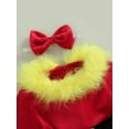 thumbnail image 6 of Christmas Clothes Set 12M 18M 24M 3Y 4Y 5Y 6Y Faux Fur Patchwork Long Sleeve Off Shoulder A-Line Dress with Belt + Bow Headband, 6 of 10