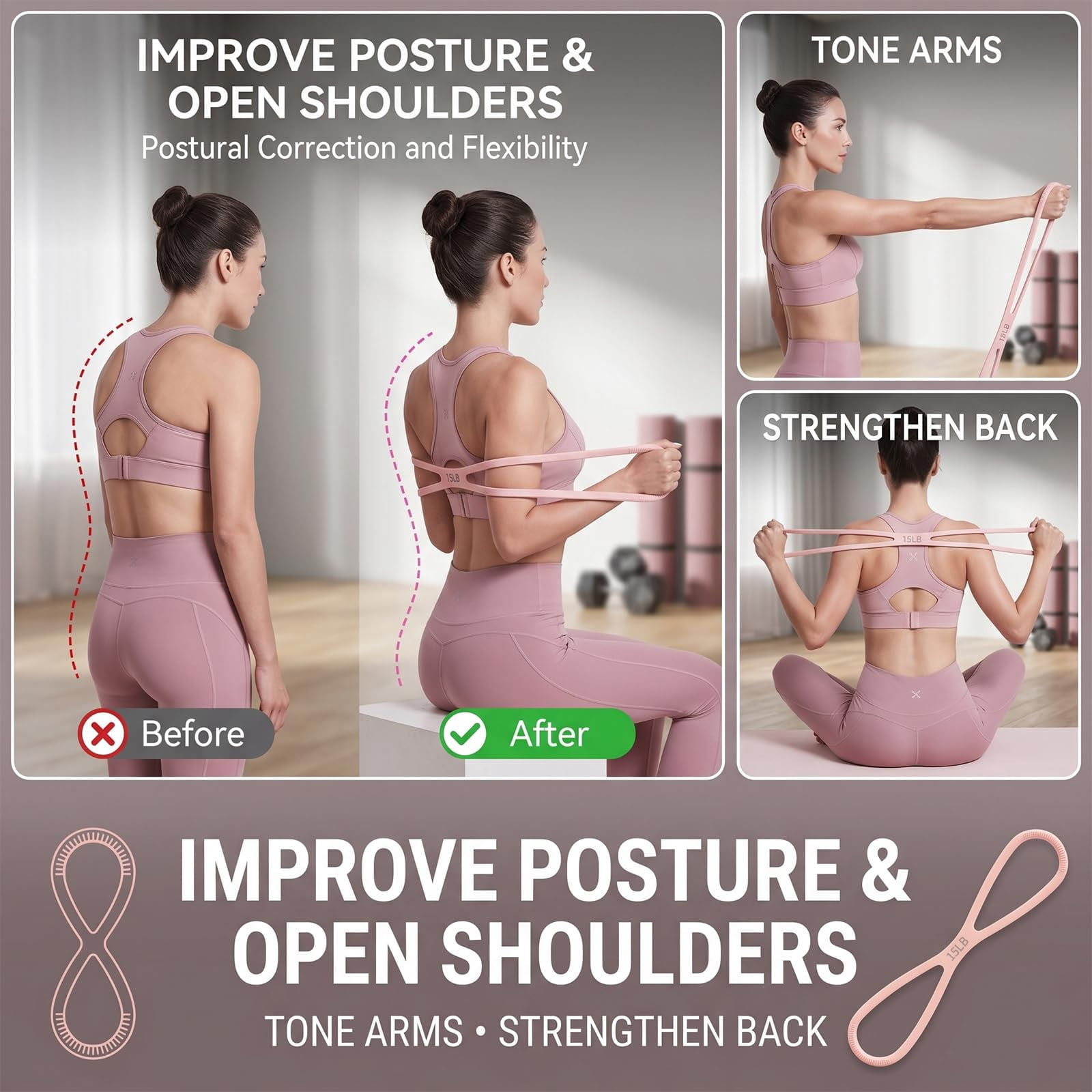 8-Shaped Silicone Resistance Band with Massage Grip, Elastic Durable Silicone Material,Keep Figure for Home Workout