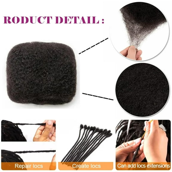 WEIF-Afro Kinky Bulk Human Hair For Dreadlock Extensions Repair Locs,Twist Braiding, 100% Human Braiding Hair 30Grams each bundles Total (8Inch #1B 1Bundles)