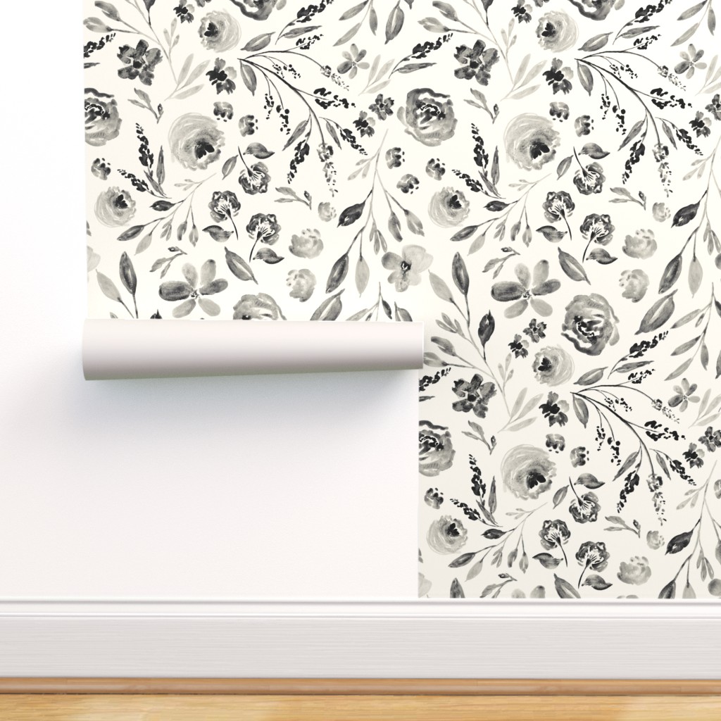 Removable Wallpaper Black Floral Removable Water-Activated Wallpaper Black Floral Floral - Walmart.com
