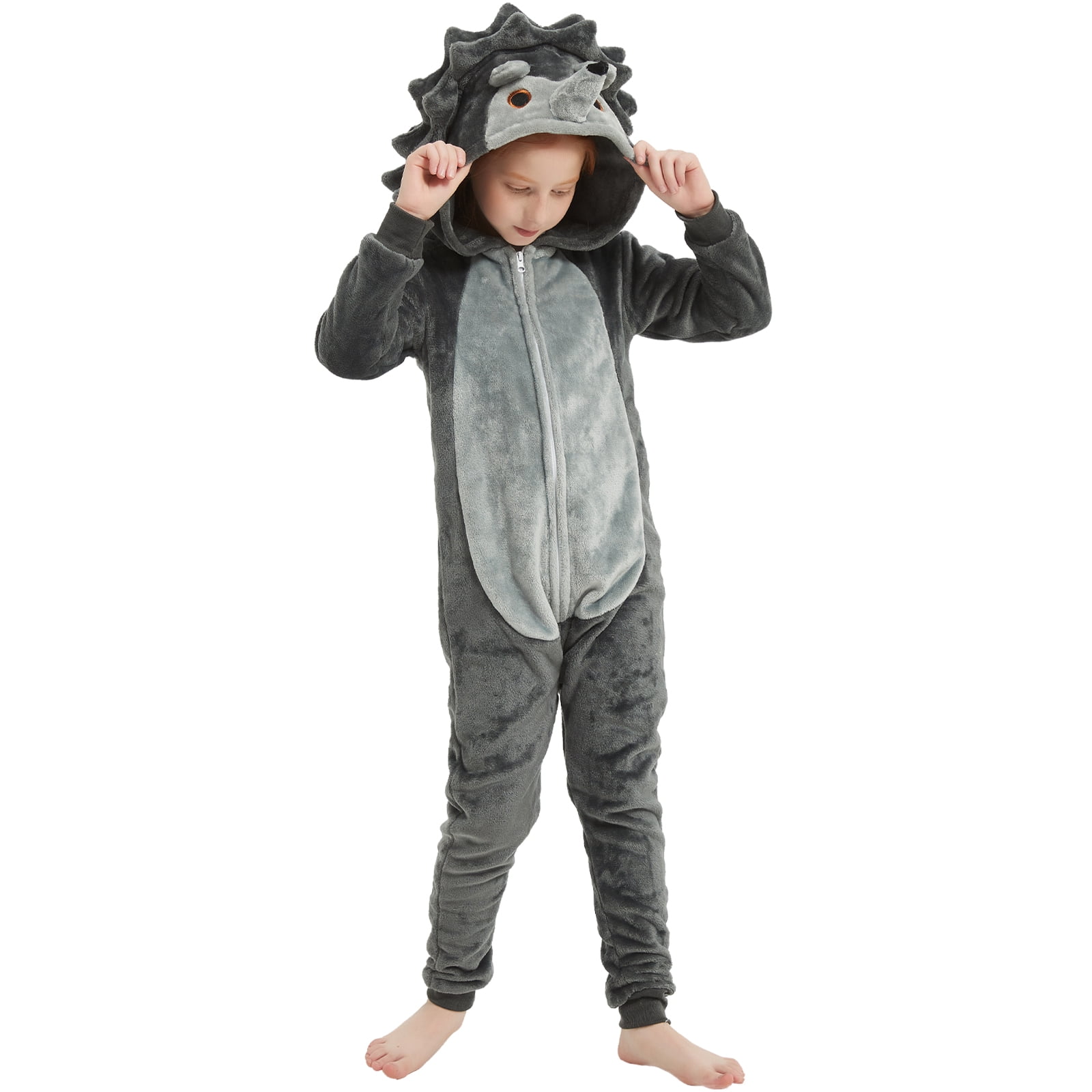 SWEETXIN Kids Hedgehog One-Piece Pajamas Halloween Snug Plush Costume Sleepwear Christmas Gifts for Girls Boys 12Years