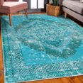 thumbnail image 3 of Rustic Area Rug with Non-Slip Backing, Warm Ethnic Colors of Abstract Geometric Tribal Ornaments Mesh Grid Shapes, Quality Carpet for Bedroom and Room, 6.6' X 9.6', Sea Blue Dark Teal, by Ambesonne, 3 of 6