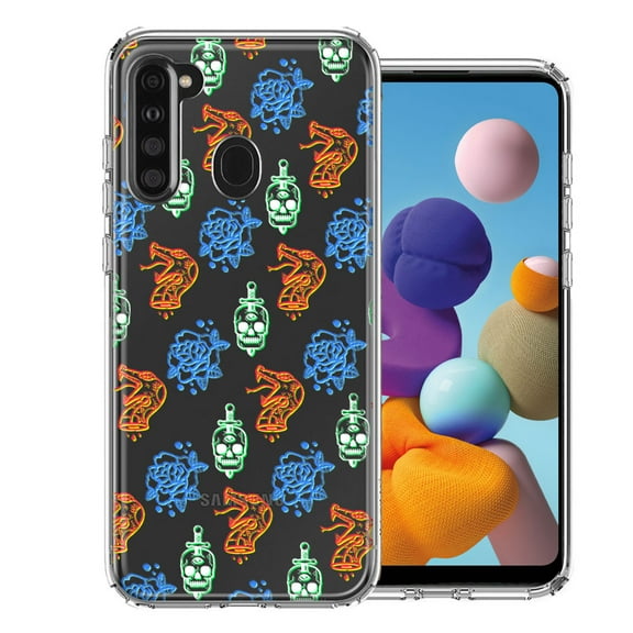 MUNDAZE For Samsung Galaxy A21 Snakes Skulls Roses Design Double Layer Phone Case Cover