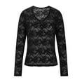 thumbnail image 4 of UTSJKR Mesh Long Sleeve Tops for Women Lace Sexy Sheer See Through V Neck Button Down Henley Shirt Blouses Party Club Outfits Black XXL, 4 of 7