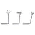thumbnail image 2 of Women's Crystal Accent Silver Surgical Steel Nose Stud Set, 3 Pack, 2 of 7