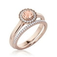 thumbnail image 3 of Beautiful 1.60 Carat Round Cut Morganite And Diamond Moissanite Engagement Ring, Floral Halo Wedding Ring, One Matching Band in 18k Rose Gold Plating, Bridal Rings, Gift For Her,Promise Ring, 3 of 3