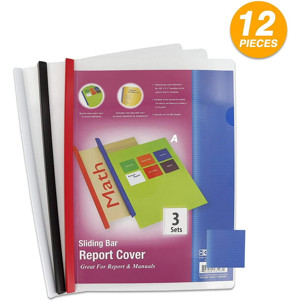 Clear Front Report Covers with Sliding Bar fits 8.5" x 11" Papers with