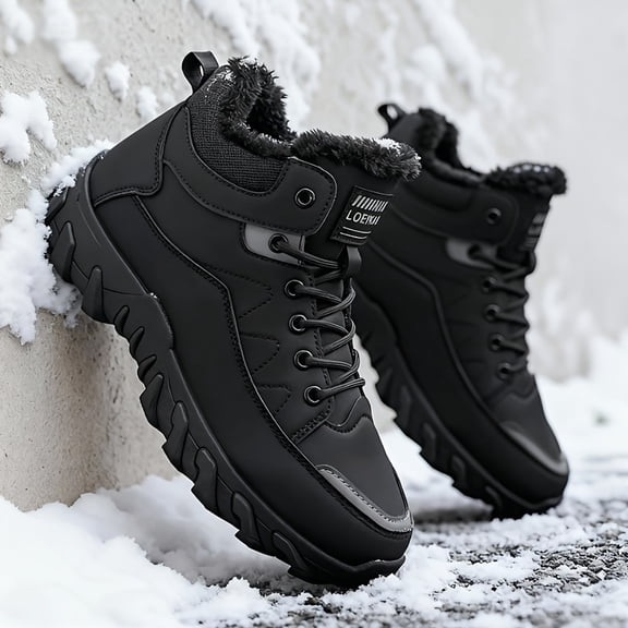 Men'S Heavy-Duty Winter Hiking Boots - Thermal Insulated Snow Boots with Non-Slip PVC Sole, Lace-Up Ankle Support - All-Terrain Traction for Ice, Snow, Thick, Ice Traction Boots, Outdoor Footwear