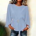 thumbnail image 4 of Edvintorg Tops for Women Trendy Flutter Sleeve Crew Neck Loose Casual Business Tunic Shirts with Belt Womens Clothing Light Blue M, 4 of 5