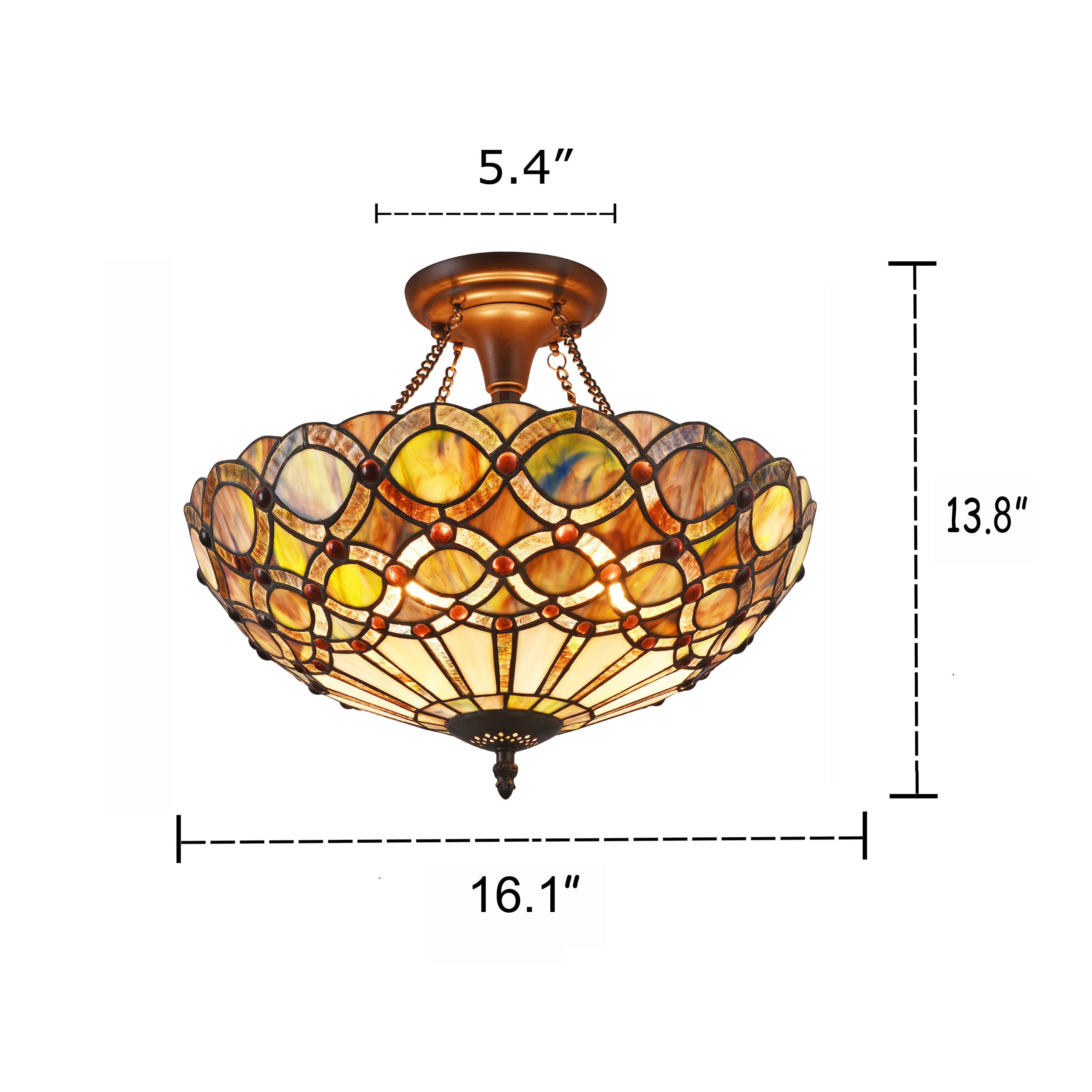 RADIANCE Goods Tiffany-Style 2 Light Semi-Flush Ceiling Fixture 16" Shade