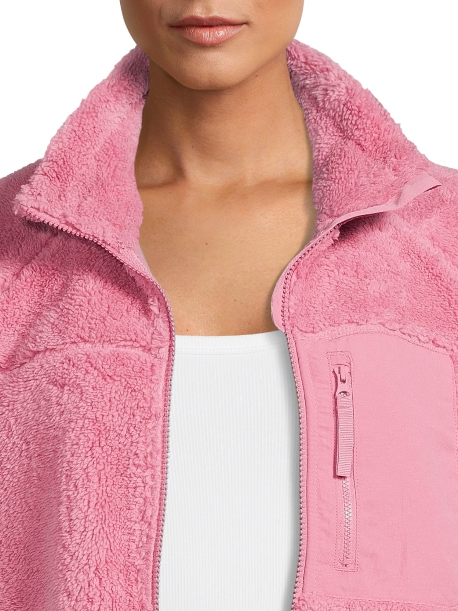 Time and Tru Women's and Women's Plus Full-Zip Faux Sherpa Jacket