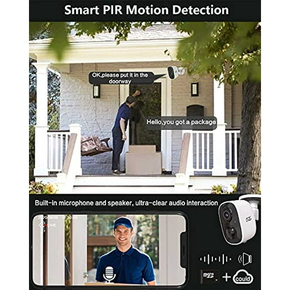 Cámara de seguridad al aire libre, inalámbrico recargable con batería 1080P HD WiFi IP Cámaras de vigilancia para el hogar, cámara inteligente interior con visión nocturna/sensor de detección de movim