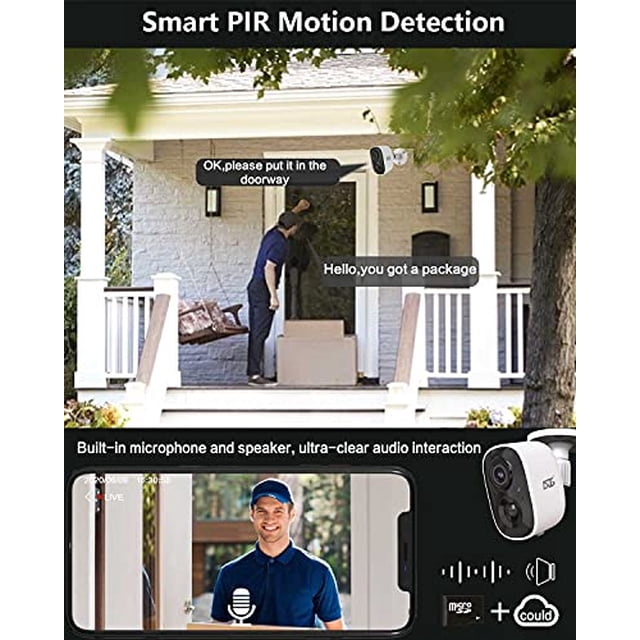 Cámara de seguridad al aire libre, inalámbrico recargable con batería 1080P HD WiFi IP Cámaras de vigilancia para el hogar, cámara inteligente interior con visión nocturna/sensor de detección de movim