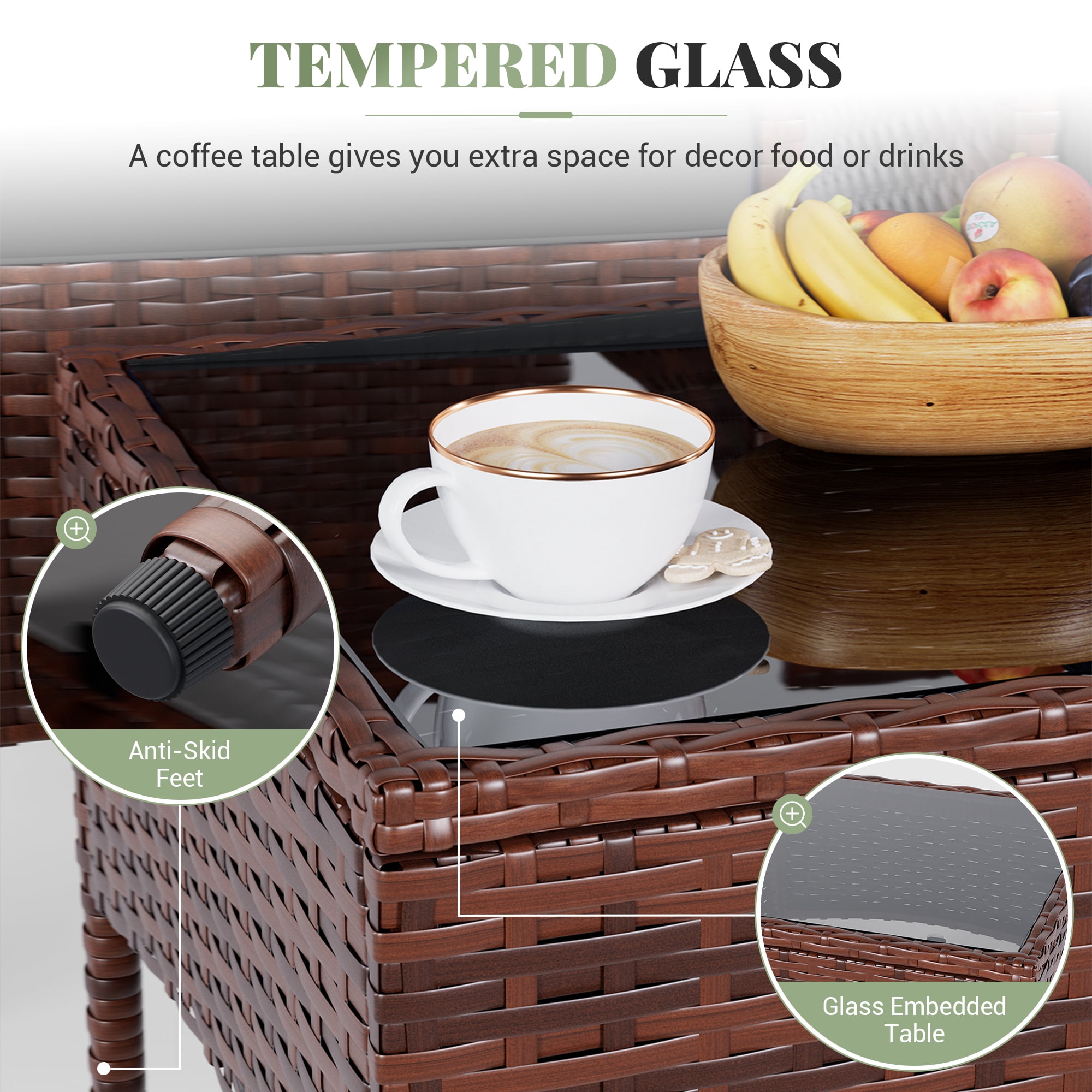 ELPOSUN 3 Piece Outdoor Patio Furniture Set  Bistro Set with Coffee Table, Wicker Rattan Conversation Sets for Backyard, Porch, Poolside (Grey)