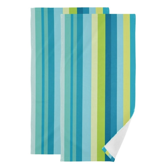 Blue Green Vertical Stripes Hand Towel Absorbent Bath Towels for Bathroom Sports Gym 28" x 14" Set of 2