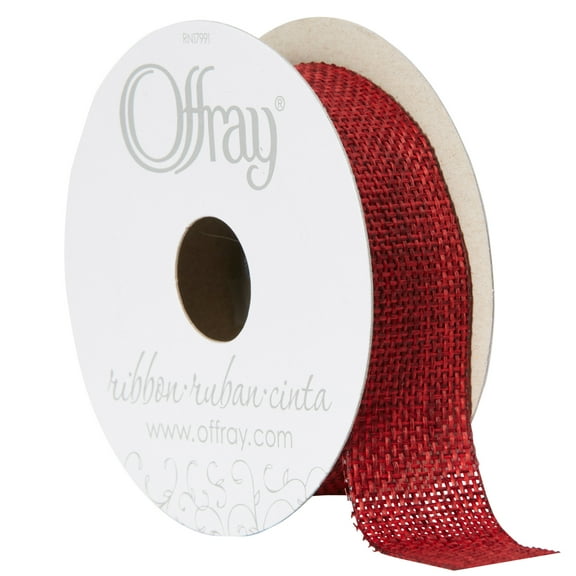 Offray Ribbon, Red 7/8 inch Woven Burlap Woven Ribbon for Crafts, Gifting, and Wedding, 9 feet, 1 Each
