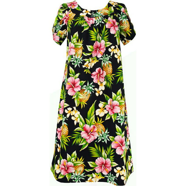 RJC - Pineapple Hibiscus Cotton Muu Muu Dress (Black, S) - Walmart.com ...