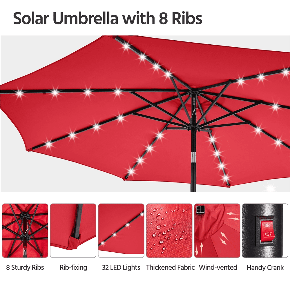 Renwick 10 Ft Outdoor Patio Umbrella with 32 LED Lights, Red