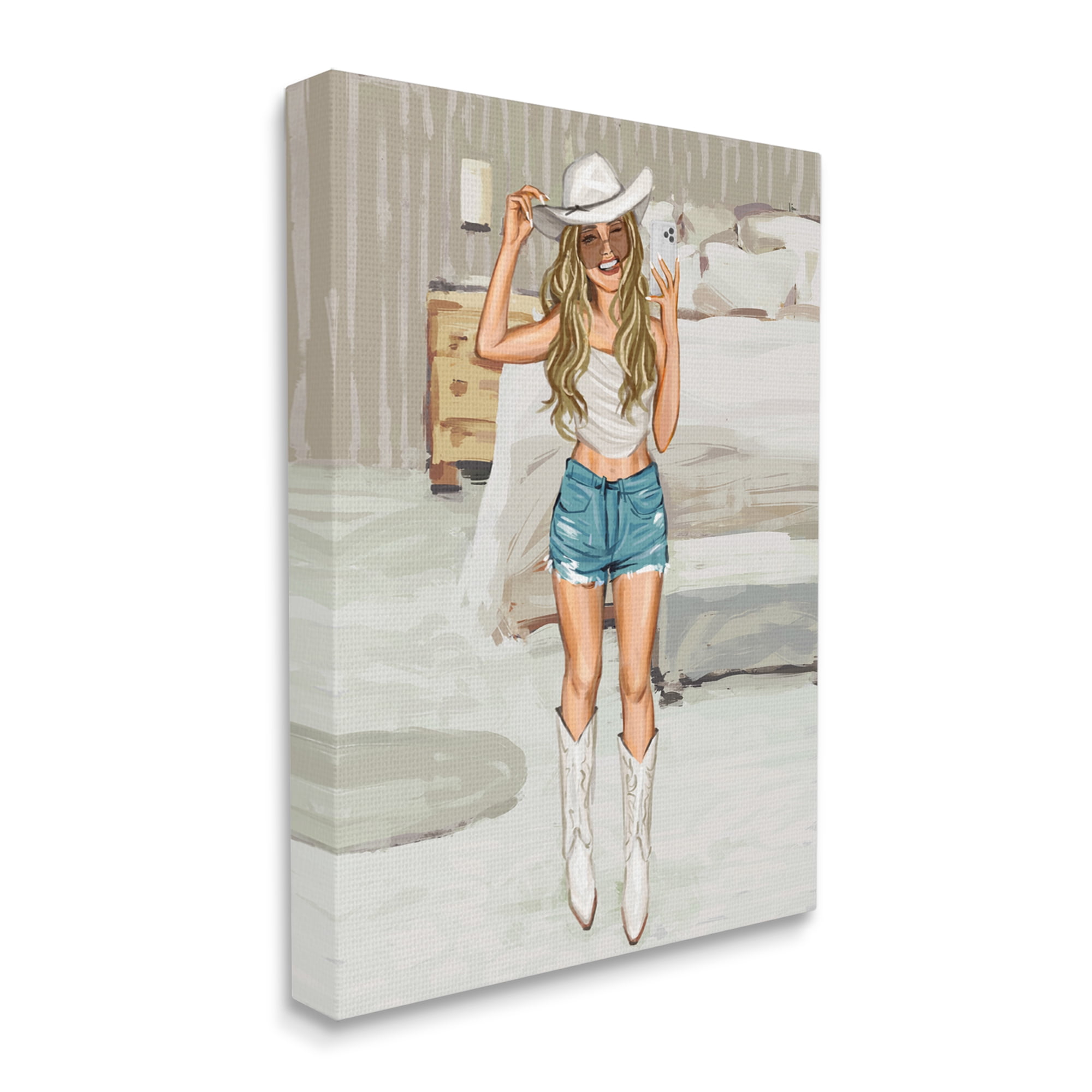 Stupell Industries Cowgirl Selfie Portrait Beauty & Fashion Painting Gallery Wrapped Canvas Art Print Wall Art, 30 x 40
