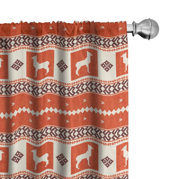 Ambesonne Ethnic Window Curtains, Llama and Folk Motif Pattern, Each 28" W x 95" L, Burnt Sienna Brown