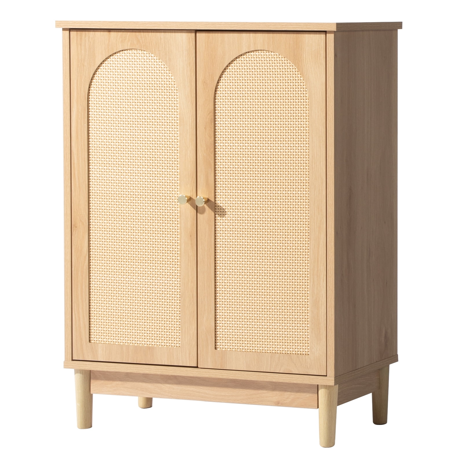 Ktaxon Bathroom Floor Cabinet Storage with 2 Doors and Adjustable Shelves, Rattan Finish