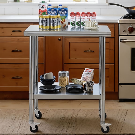 CQSXDA Versatile Stainless Steel Table With Wheels 24x30x33.4 Inch Commercial Prep And Work Table For Restaurant Kitchen Garage