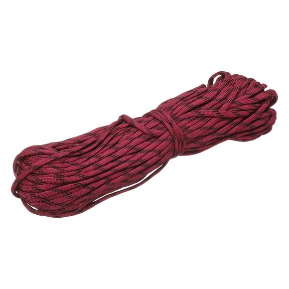Uxcell 1/8" Paracord Rope, 100ft 7 Strand Heavy Duty Camping Rope Braided Polypropylene Ropes, Lightweight Tie-Downs Utility Cord for Marine, Indoor & Outdoor, Black/Dark Red