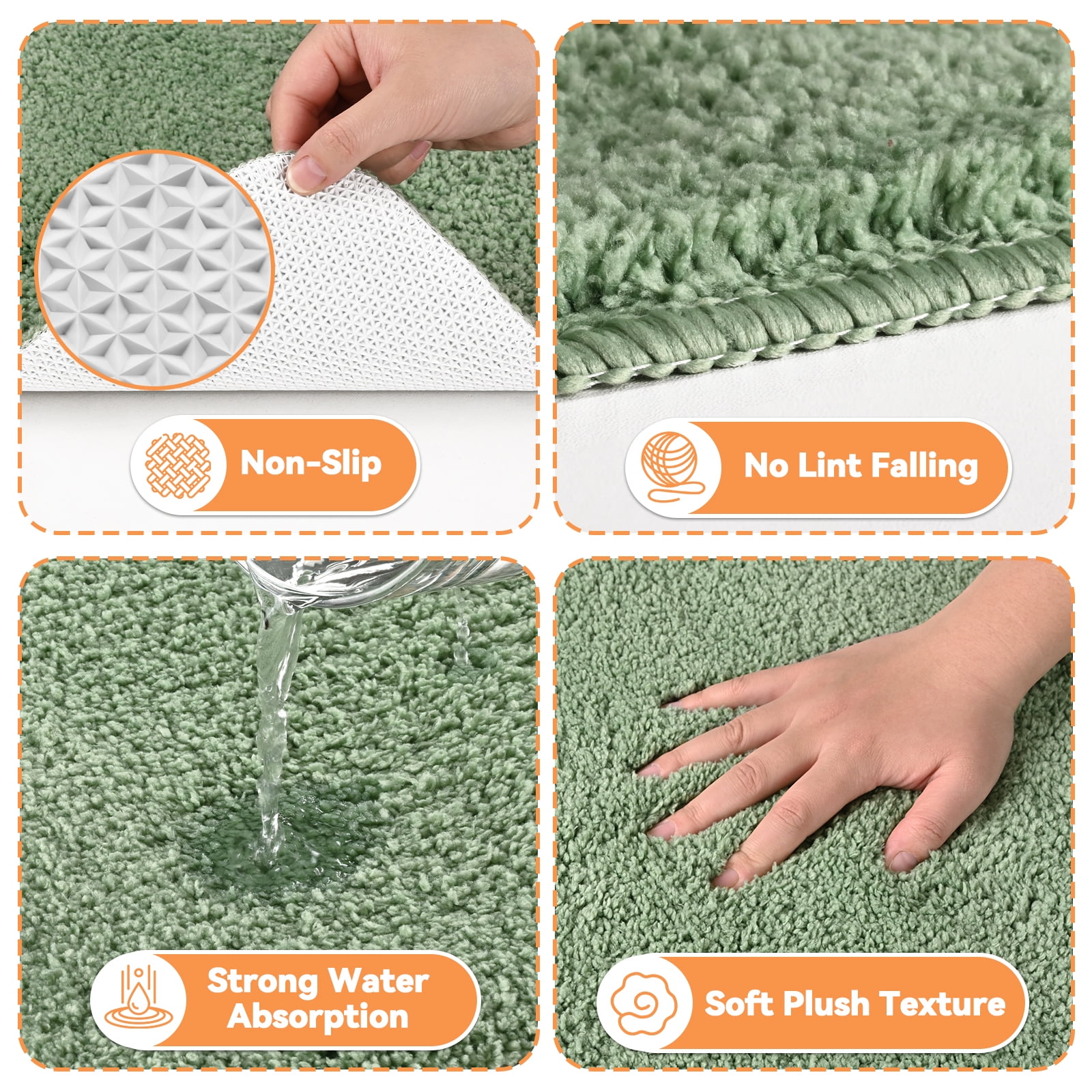 FRAMICS Waffle Weave Shower Curtain Sets with Rug, 14-Piece Striped Bathroom Sets with Hooks, Hotel Grade Heavy-Duty Waterproof Fabric, Sage Green, 71.3" x 71.3"