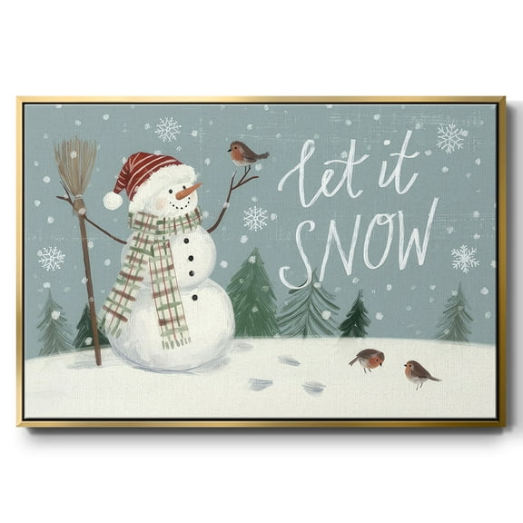 Jolly Snowman Collection A - Framed Gallery Wrapped Holiday Canvas - 17 x 25 - Gold Frame