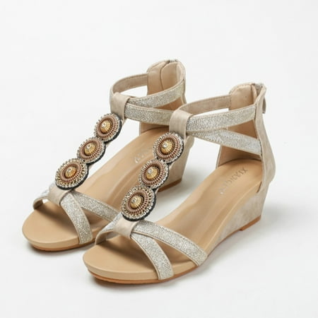 

Vedolay Nude Sandals Womens Wedge Sandals Peep Toe Slip On Backless Platform Sandal Shoes Gold 6.5