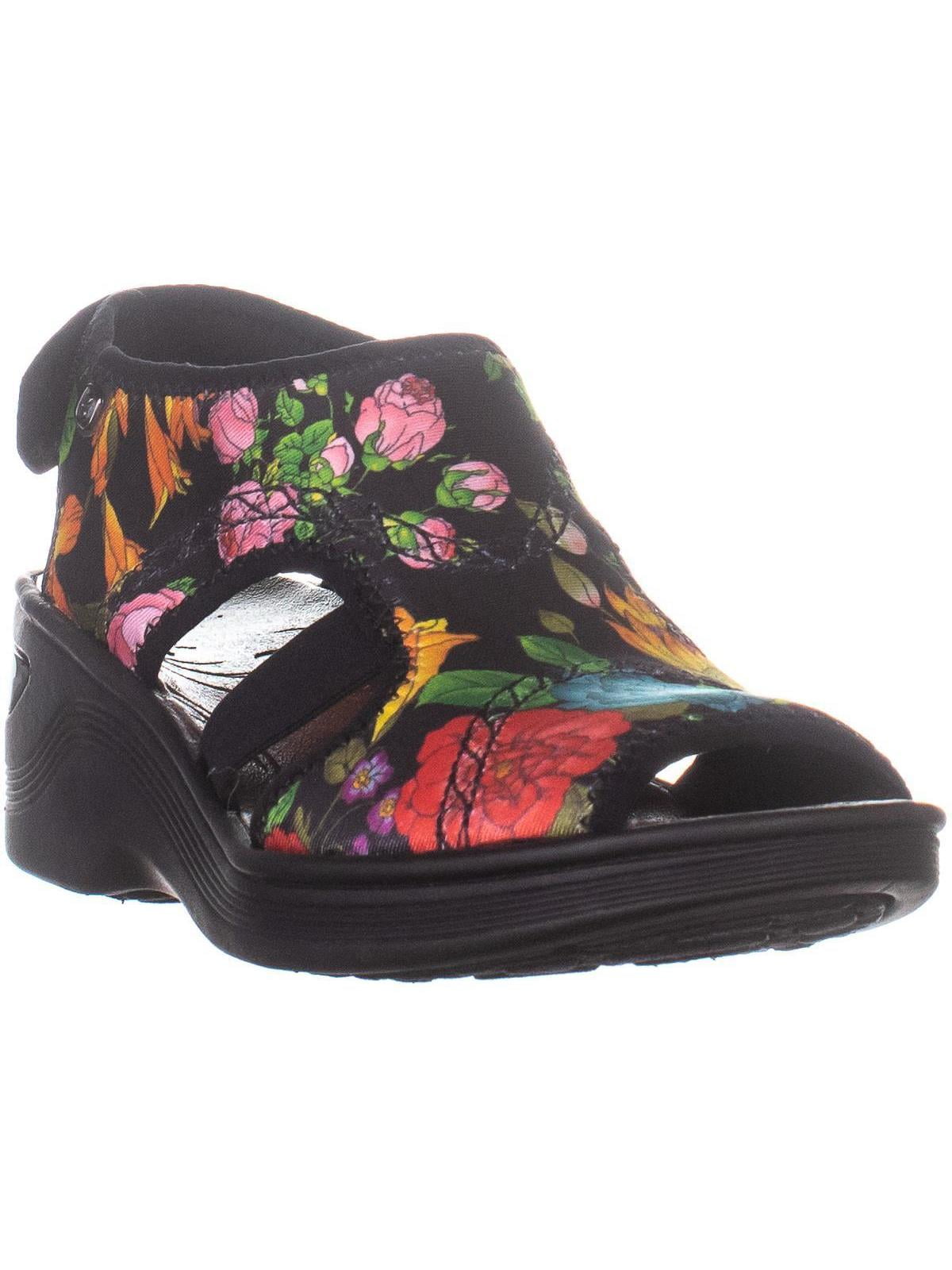 BZEES - Womens Bzees Dream Wedge Slingback Sandals, Black Floral, 6.5 US / 36.5 EU - Walmart.com 