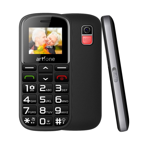 artfone+ Teléfono Celular para Personas Mayores Desbloqueado con Botones Grandes - Botón SOS - Radio FM - Caja de Altavoz - Batería de 1400mAh - Linterna y Estación de Carga, Negro Sincero Electrónica
