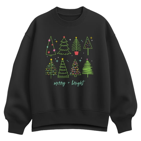 Instant Message - Christmas Trees - Ladies Oversized Fleece Crew Sweatshirt
