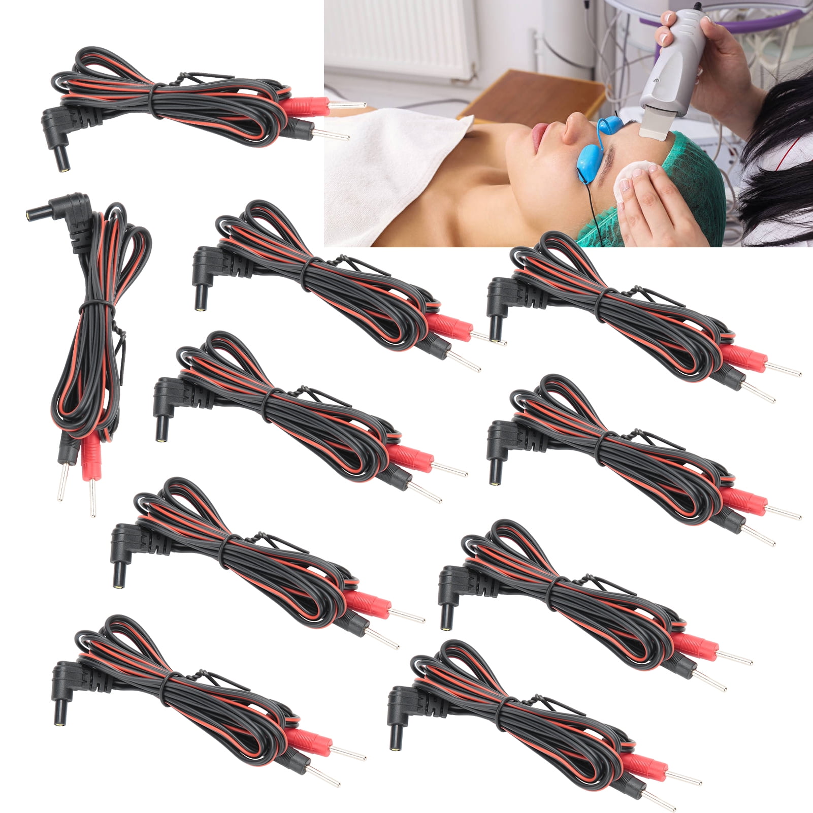 Gupbes Pin Type Electrode Wires,2‑In‑1 Pin Electrode Wires,10pcs / bag 2.35mm 1.2m 2‑In‑1 Pin Type Electrode Wires Cable for TENS Unit Physiotherapy Machine