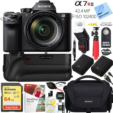 Sony a7R II 42.4MP Full-frame Mirrorless Interchangeable Lens Alpha a7RII Camera (ILCE-7RM2/B) + FE 24-70mm F4 ZA OSS Full Frame Lens 64GB Battery Grip Dual Battery Pro Video (Best Lenses For Sony A7rii 2019)