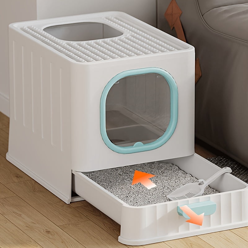 [Large Odorless Cat Litter Box] Large Enclosed Cat Litter Box with Lid Cover Hooded Odorless Cat Toilet with Litter Scoop Cat Self Groomer Deodorizer Filter