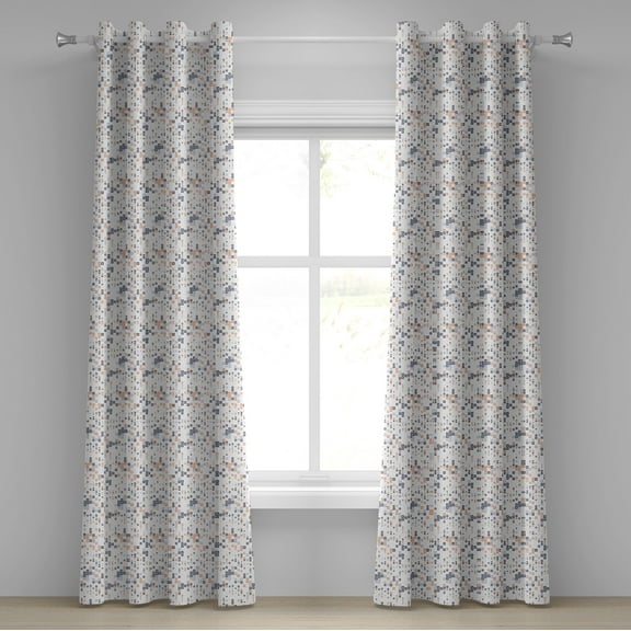Ambesonne Geometric Grommet Curtain, Square Composition, 50" x 84", Pale Orange Dark Blue