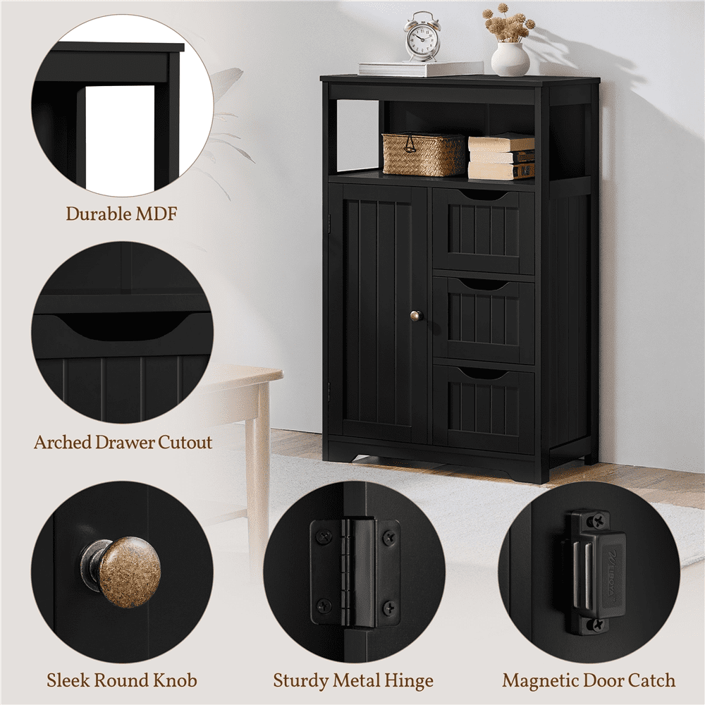 Renwick Bathroom Floor Cabinet, Black, 34″ H