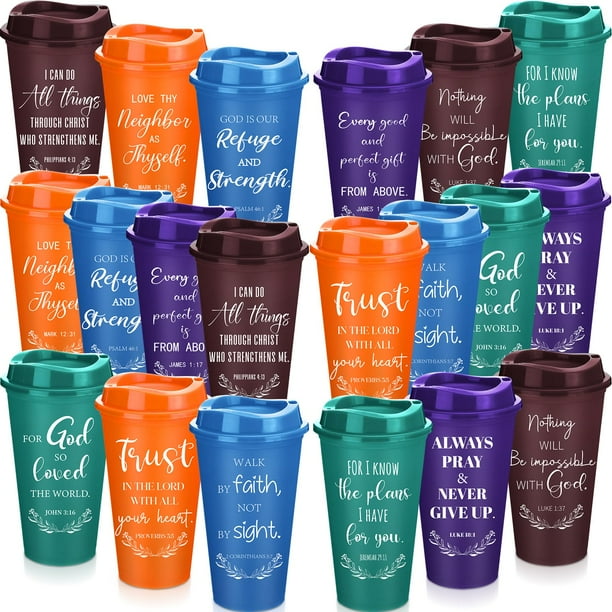 Vasos de café Skylety, paquete de 40 unidades, 480 ml, reutilizables, versículos bíblicos