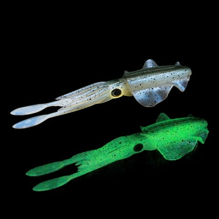 Pgyong 1pc Saltwater Soft Squid Swimbait Fishing Lures Skirt Tail Octopus Jig Head Bait Soft Plastic Lures Glow Octopus Skirt Worm Lure Tackle Luminous Baits Kit