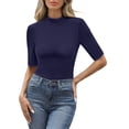 thumbnail image 4 of ANRABESS Mock Neck Tops for Women Ribbed Knit Half Sleeve Fitted Tee, Soft Stretch Dressy Casual Shirt, 4 of 11